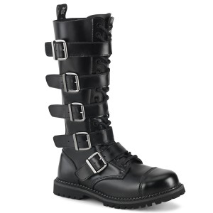 Men Demonia Riot-18BK Knee-high Boots Black Leather | SCU374928