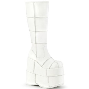 Men Demonia Stack-301 Knee-high Boots White Vegan Leather | NLR607932