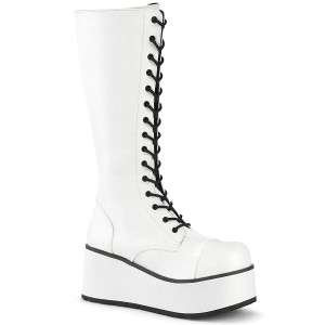 Men Demonia Trashville-502 Platform Boots White Vegan Leather | SZN420738