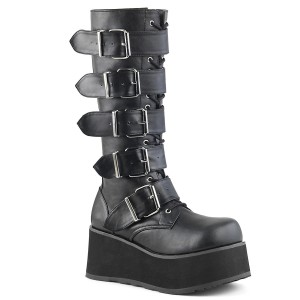 Men Demonia Trashville-518 Knee-high Boots Black Vegan Leather | WKP456701