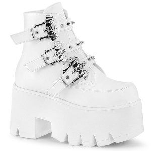 Women's Demonia Ashes-55 Platform Boots White Vegan Leather | PHO841375