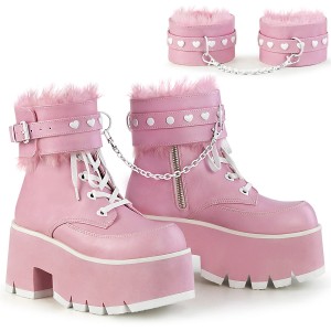 Women's Demonia Ashes-57 Platform Boots Baby Pink Vegan Leather | YQZ095683