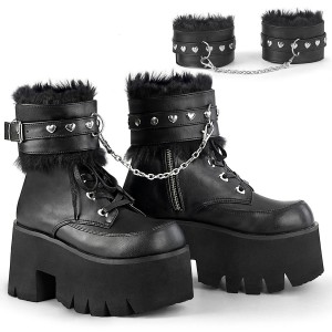 Women's Demonia Ashes-57 Platform Boots Black Vegan Leather | KUM274809