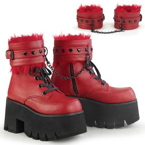 Women's Demonia Ashes-57 Platform Boots Red Vegan Leather | VOT309576