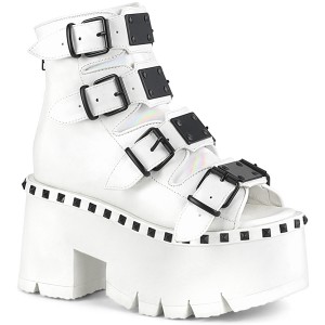 Women's Demonia Ashes-70 Platform Boots White Vegan Leather | LSH367589