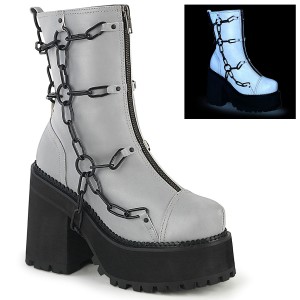 Women's Demonia Assault-66 Platform Boots Gray Reflective Vegan Leather | FTB578092