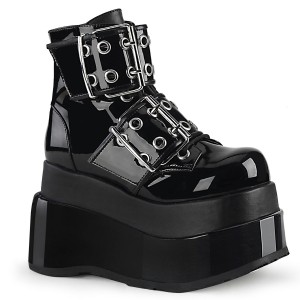 Women's Demonia Bear-104 Platform Boots Black Patent-Vegan Leather | VSC465237