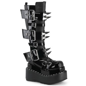 Women's Demonia Bear-215 Platform Boots Black Vegan Leather-Patent | LDM891563