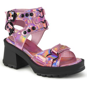 Women's Demonia Bratty-07 Sandals Pink Holo Patent | UQJ790451