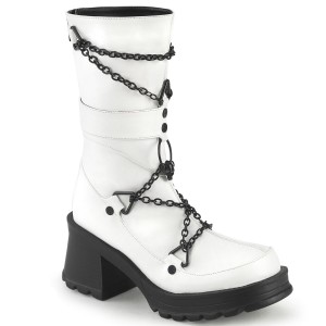 Women's Demonia Bratty-120 Ankle Boots White Vegan Leather | NPC014738