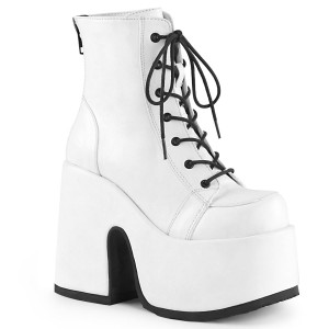 Women's Demonia Camel-203 Platform Boots White Vegan Leather | KHG691582