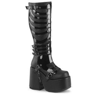 Women's Demonia Camel-235 Knee-high Boots Black Vegan Leather-Patent | CHA092673