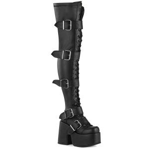 Women's Demonia Camel-305 Over-the-knee Boots Black Stretch Vegan Leather | HXP861743