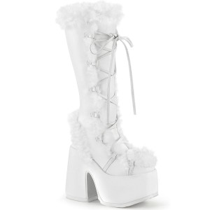 Women's Demonia Camel-311 Knee-high Boots White Vegan Leather | NWO809532