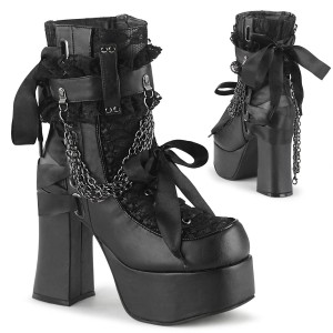 Women's Demonia Charade-110 Platform Boots Black Vegan Leather-Lace Overlay | QUW519802