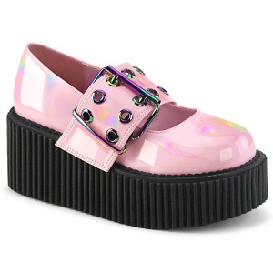 Women's Demonia Creeper-230 Creepers Shoes Baby Pink Holo Patent | PUH923564