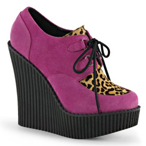 Women's Demonia Creeper-304 Creepers Shoes Hot Pink Vegan Suede-Animal/Brown | BDN208537