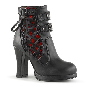 Women's Demonia Crypto-51 Platform Boots Black-Red Lace Vegan Leather | TZL034671