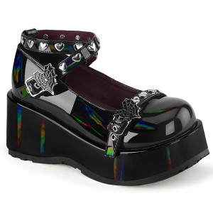 Women's Demonia Cubby-25 Mary Janes Black Holo Patent | XTU491762