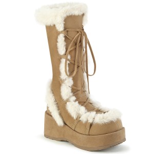 Women's Demonia Cubby-311 Knee-high Boots Camel Vegan Suede | QGS065189