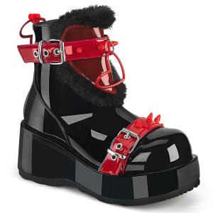 Women's Demonia Cubby-57 Platform Boots Black Patent-Red PVC | KLV695701