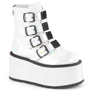 Women's Demonia Damned-105 Platform Boots White Holo Patent | SXW756193