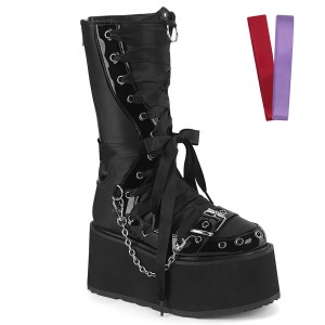 Women's Demonia Damned-120 Platform Boots Black Vegan Leather-Patent | WXE486251