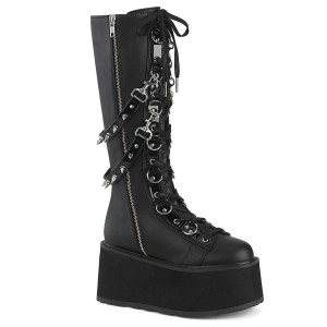 Women's Demonia Damned-220 Platform Boots Black Vegan Leather | ZIM076532