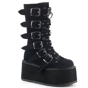 Women's Demonia Damned-225 Knee-high Boots Black Velvet | FVL462370