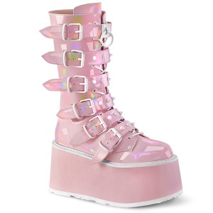 Women's Demonia Damned-225 Knee-high Boots Baby Pink Holo Patent | HRS289137