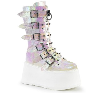 Women's Demonia Damned-225 Knee-high Boots Pearl Iridescent Vegan Leather | LCQ085623