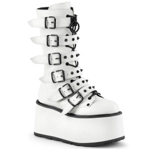 Women's Demonia Damned-225 Knee-high Boots White Vegan Leather | UNL206495