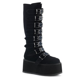 Women's Demonia Damned-318 Knee-high Boots Black Velvet | IHS458726