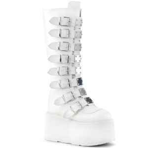 Women's Demonia Damned-318 Knee-high Boots White Vegan Leather | FQE395204