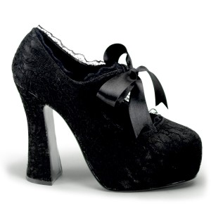 Women's Demonia Demon-11 Platform Shoes Black Satin-Black Lace | UHI608132