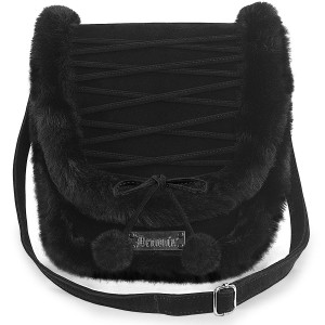 Women's Demonia Faux Fur Crossbody Bag Faux Fur Crossbody Bag Black | ZMS075831