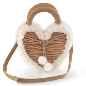 Women's Demonia Faux Fur Heart-Shaped Purse Faux Fur Heart-Shaped Purse Camel | QVA367895