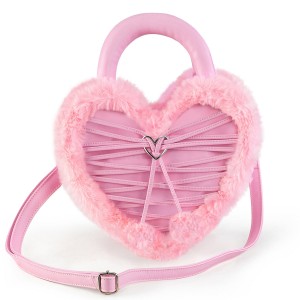 Women's Demonia Faux Fur Heart-Shaped Purse Faux Fur Heart-Shaped Purse Baby Pink | BIU208536