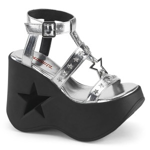 Women's Demonia Dynamite-12 Sandals Silver Metallic Vegan Leather | XYK941867