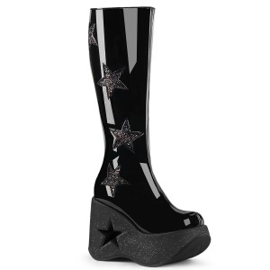 Women's Demonia Dynamite-218 Knee-high Boots Black Patent-Black Multi Glitter | BFQ563792