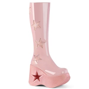 Women's Demonia Dynamite-218 Knee-high Boots Baby Pink Patent-Baby Pink Multi Gliter | OXY413078