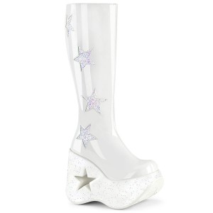 Women's Demonia Dynamite-218 Knee-high Boots White Patent-White Multi Glitter | GZC368095