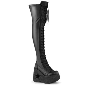 Women's Demonia Dynamite-300 Knee-high Boots Black Str Vegan Leather | RTM054387