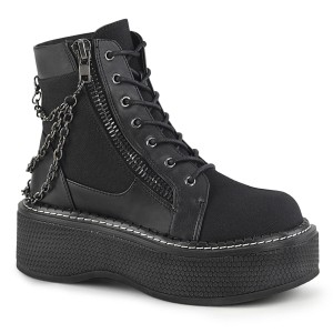 Women's Demonia Emily-114 Platform Boots Black Canvas-Vegan Leather | JUS491780