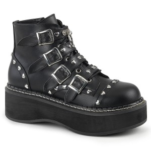 Women's Demonia Emily-315 Platform Boots Black Vegan Leather | ROJ415907