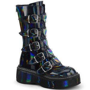 Women's Demonia Emily-330 Knee-high Boots Black Hologram | GJO957308