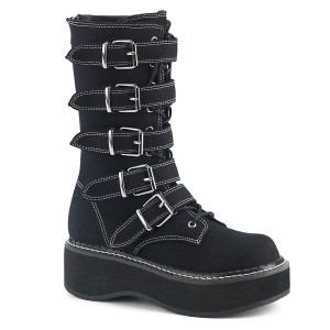 Women's Demonia Emily-341 Knee-high Boots Black Canvas | ISN861752