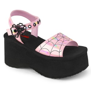 Women's Demonia Funn-10 Sandals Baby Pink Holo Patent | MIU603148