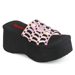 Women's Demonia Funn-13 Sandals Baby Pink Holo Patent | IGN380241