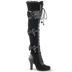 Women's Demonia Glam-300 Thigh High Boots Black Vegan Leather-Velvet | LWV362058